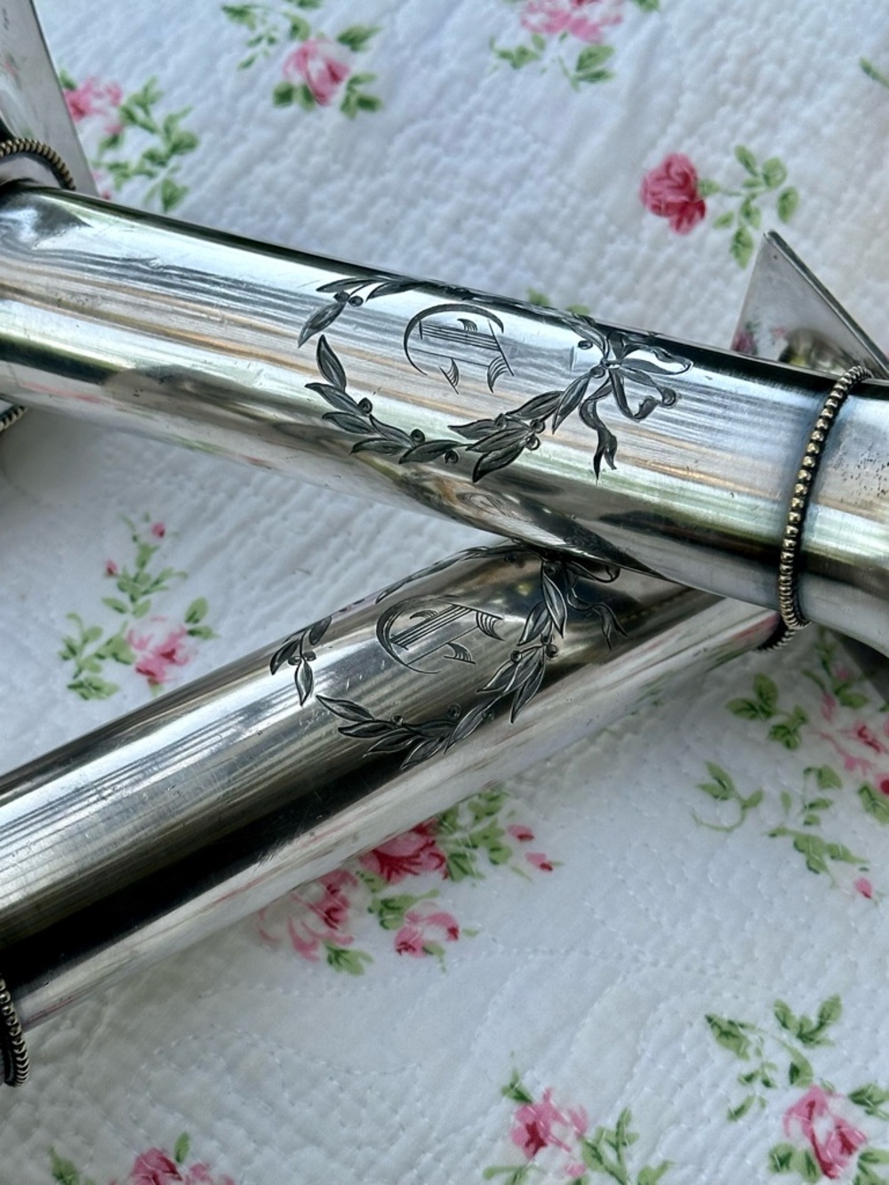 Vintage Pairpoint Silverplate Candlesticks Engraved Monogram Deco Pair - Picture 5 of 12